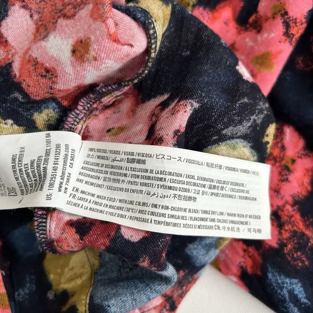 Abercrombie & Fitch Floral Wide Leg Flowy Colorful Pants Black Flat Front Size 2 - Picture 12 of 14